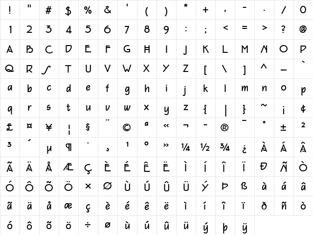 EaglefeatherInformal Bold  glyph index