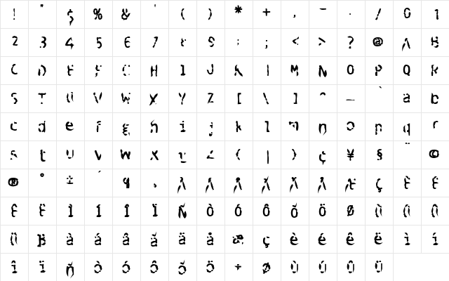 BlueSpent Black  glyph index