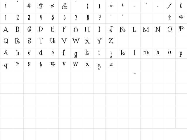 Kwekel Regular  glyph index