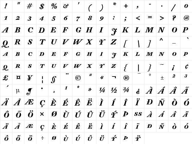 DTL Fleischmann Regular  glyph index