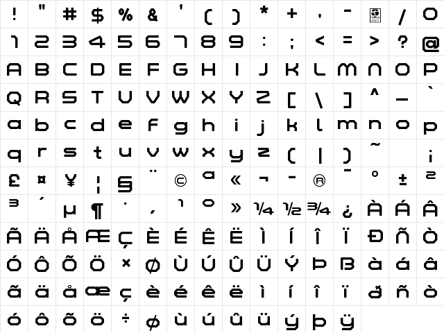 Zelta-Six Demo Regular  glyph index