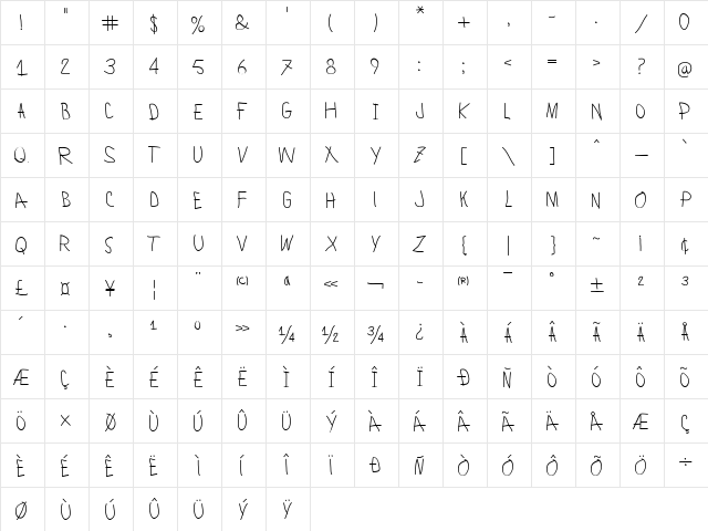 Lamiar Regular Regular  glyph index