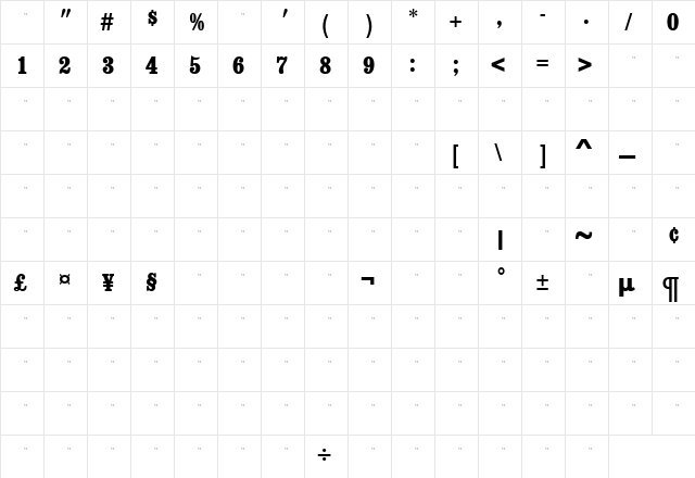 ConsortExtraBoldCondensedTab Regular  glyph index