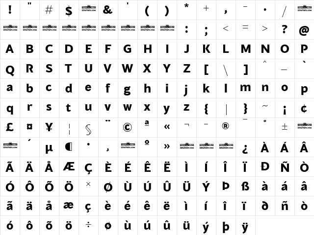 Blacker Sans Trial Extrabold  glyph index