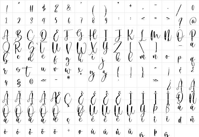 September Twilight Regular  glyph index