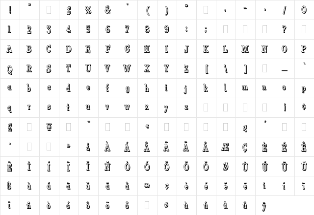 Vermont Plain  glyph index