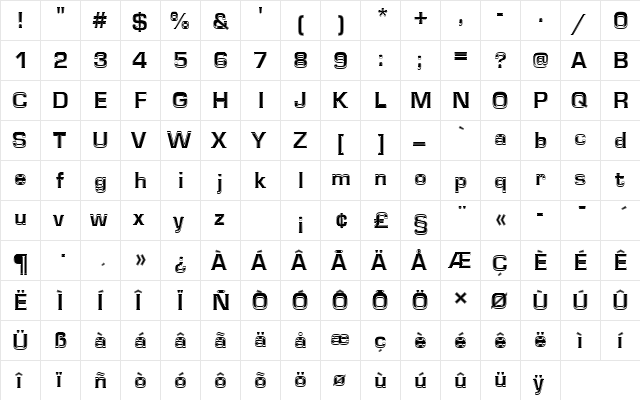 EurostileTBolIn1 Regular  glyph index