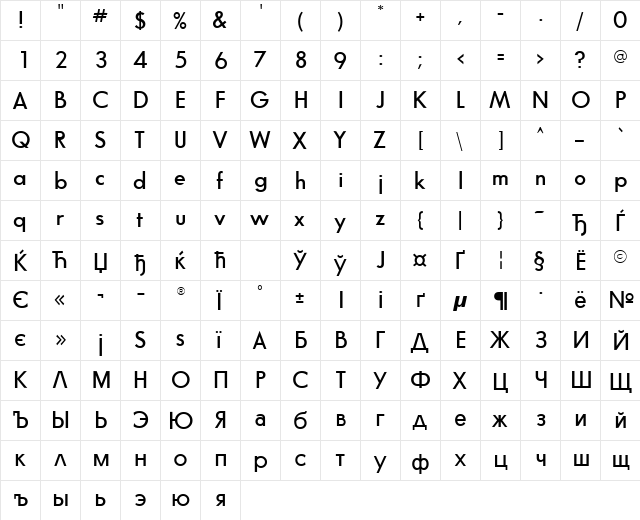 GlasnostDemibold Regular  glyph index