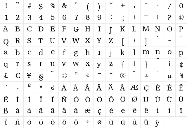 MichaelBecker Regular  glyph index