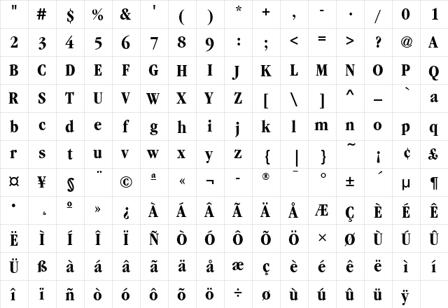 GaramondLitCdITC Bold  glyph index