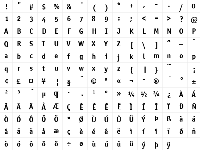 Officina Sans OS ITC TT Bold  glyph index