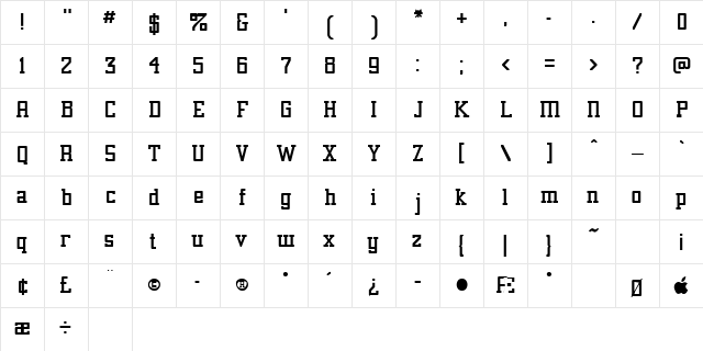 ALEPPO Regular  glyph index