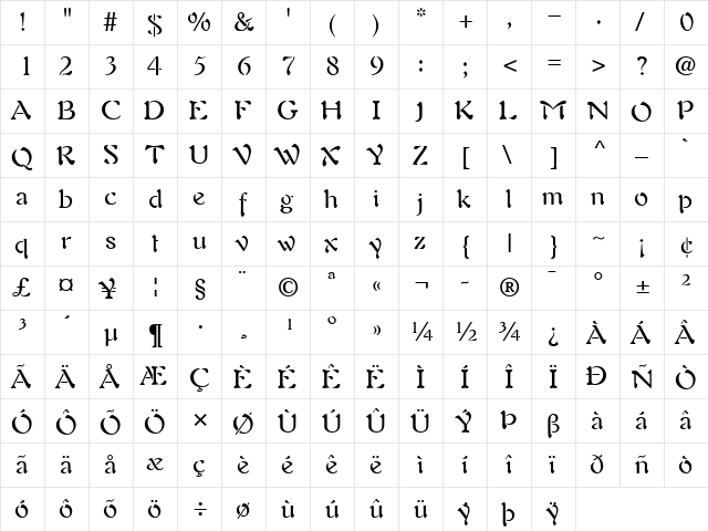 Auriol Regular  glyph index