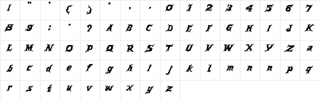TORTURE Regular  glyph index