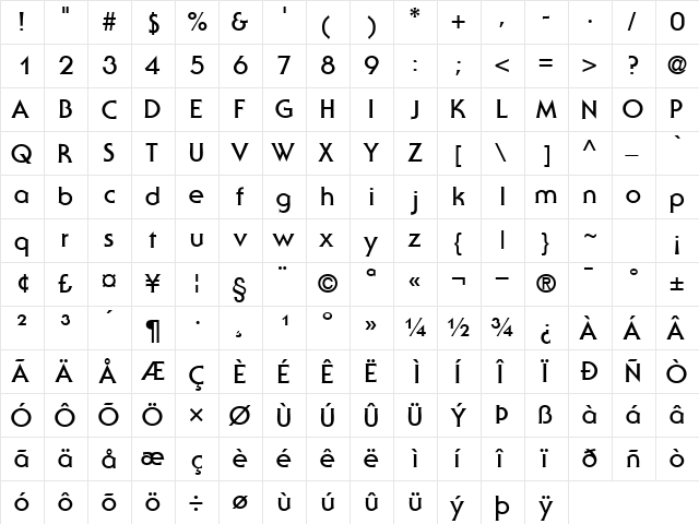 UbiqGothicSSi Bold  glyph index