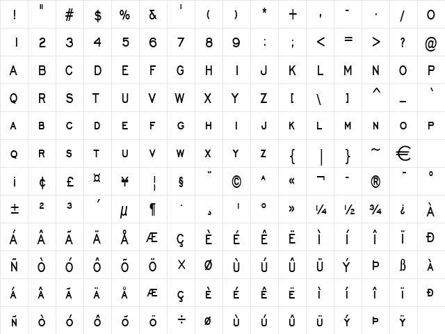 ChiselThin Bold  glyph index