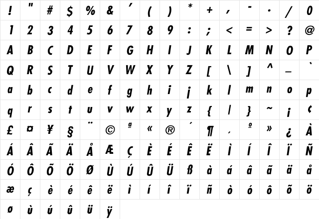 Fairmont-Cond-Bld Ital Regular  glyph index