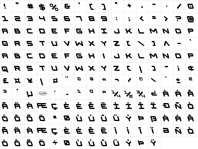 NGC 292 Leftalic Regular  glyph index