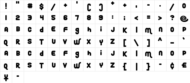Roundy Rainbows Regular  glyph index
