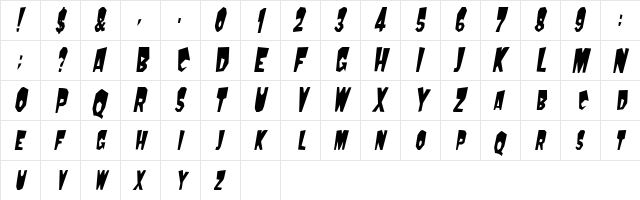 MondoCondensed Oblique  glyph index