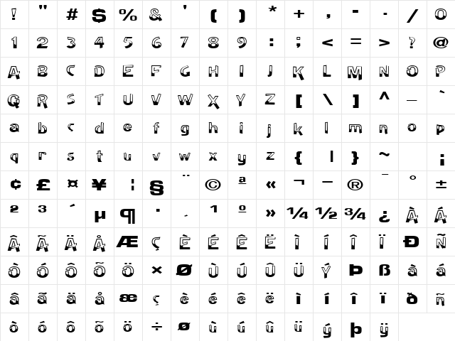 BadhHabit71 Regular  glyph index