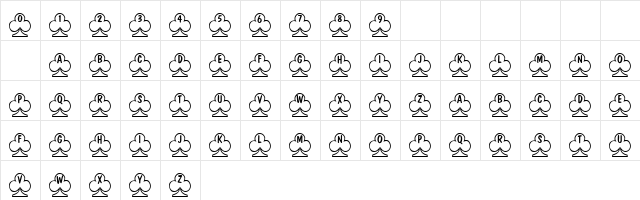 101! Poker Face  ClubZ Regular  glyph index