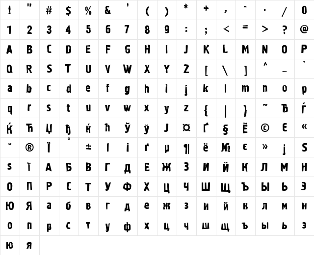 Graffiti1C Regular  glyph index