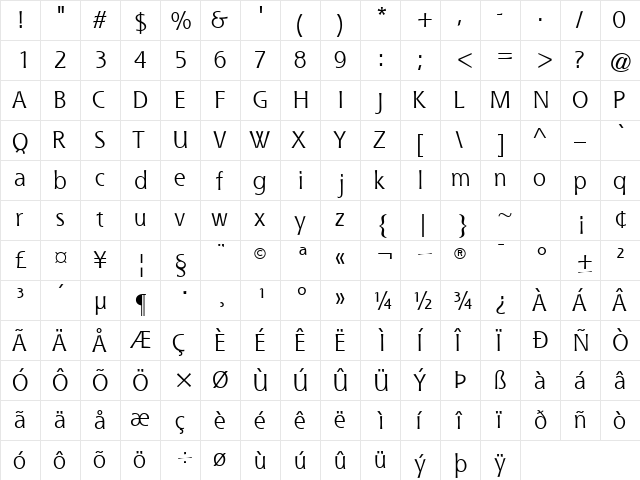 QueSSK Regular  glyph index