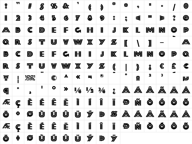 FortySecond Street NF Regular  glyph index
