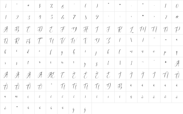 Blussafir Regular  glyph index
