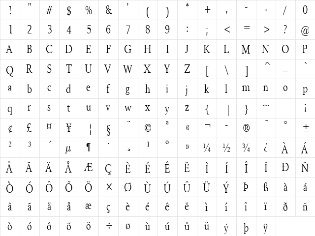 Revive 8-Condensed Normal  glyph index