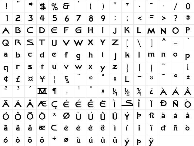 Khan Bold  glyph index