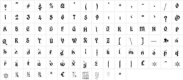 Kingthings Christmas 2 Regular  glyph index