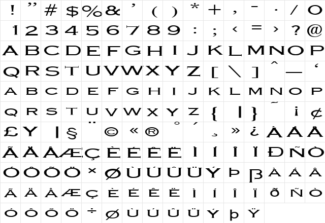 FZ ROMAN 13 EX Light  glyph index