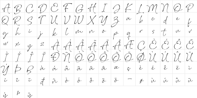 Wonderline Regular  glyph index