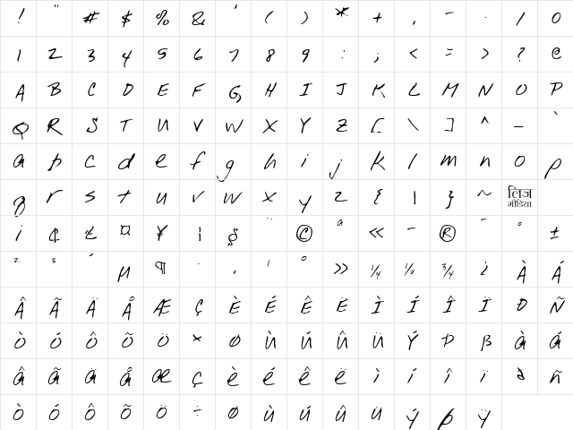 LEHN001 Regular  glyph index