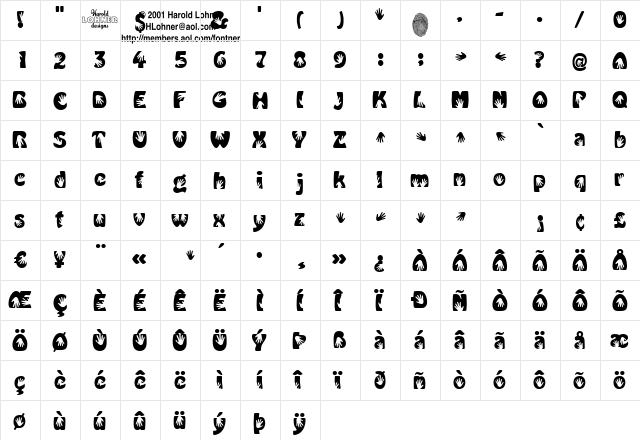 Handmedown Regular  glyph index