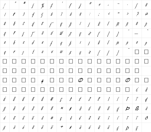 FZ JAZZY 35 ITALIC Normal  glyph index