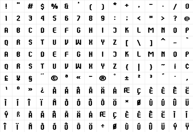 Kumba Brush Expanded  glyph index