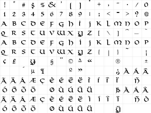 Curse 5 Regular  glyph index
