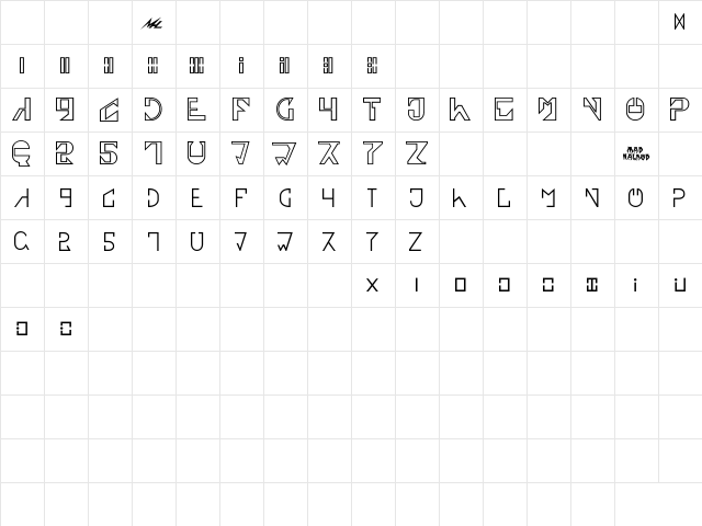Astradan_Hollow Bold  glyph index