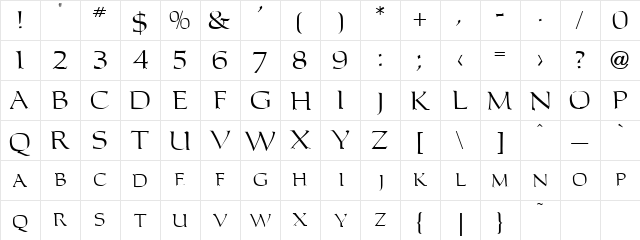 California 5 Regular  glyph index