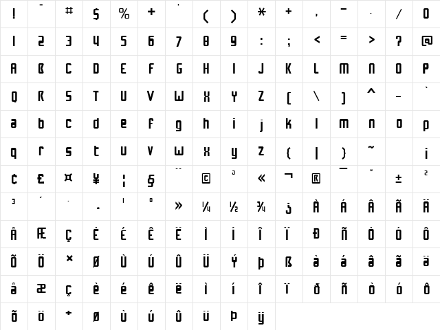NuWave BV 2.0 Regular  glyph index
