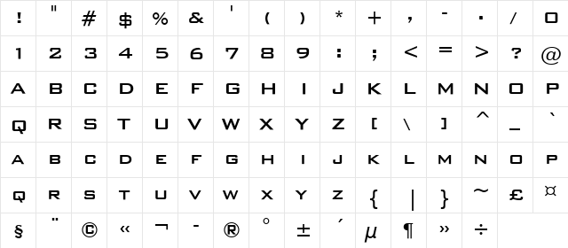 BankGothicCMdBT Medium Regular  glyph index