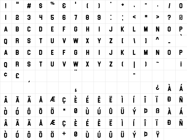 Blockletter Regular  glyph index