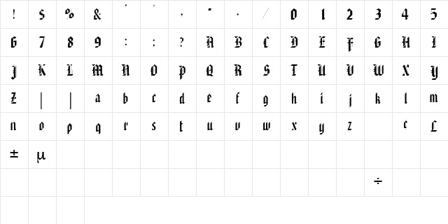 AlaricSSK Regular  glyph index