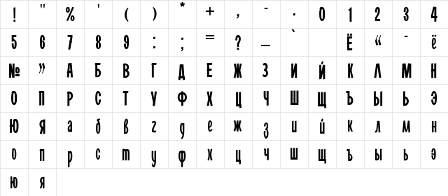 SVOBODA Regular  glyph index