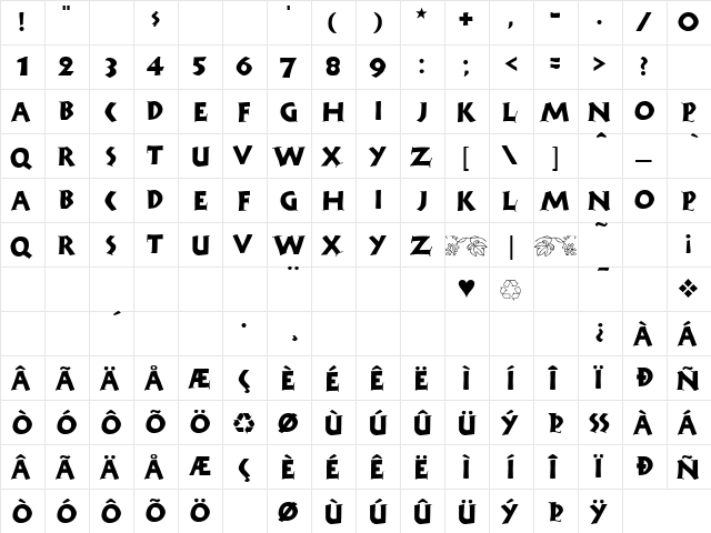 Rudolf Regular  glyph index