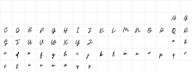 Xelouaja Regular  glyph index