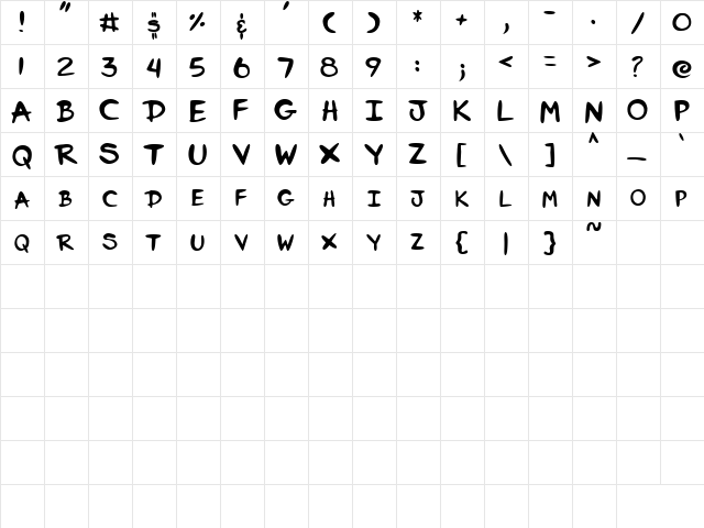 PC Paintbrush Regular  glyph index